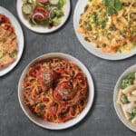 A wide spread displaying Bertucci's Italian meal
