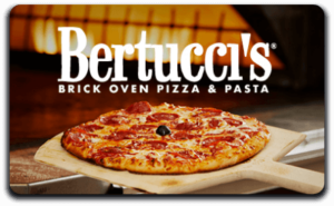 An image of a Bertucci's gift card with a pizza graphic