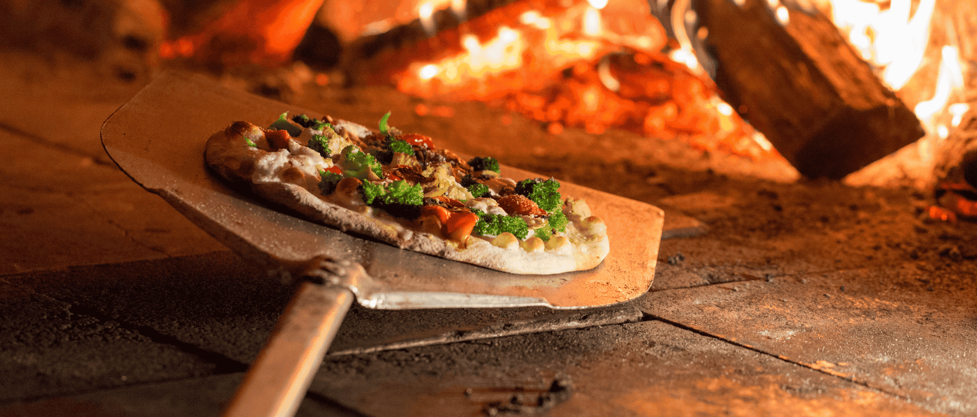 A pizza in a Bertucci's brick oven