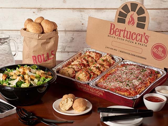 Bertucci's Easter Catering Packages with Chicken Parmesan, Spaghetti, Caesar Salad, and Rolls