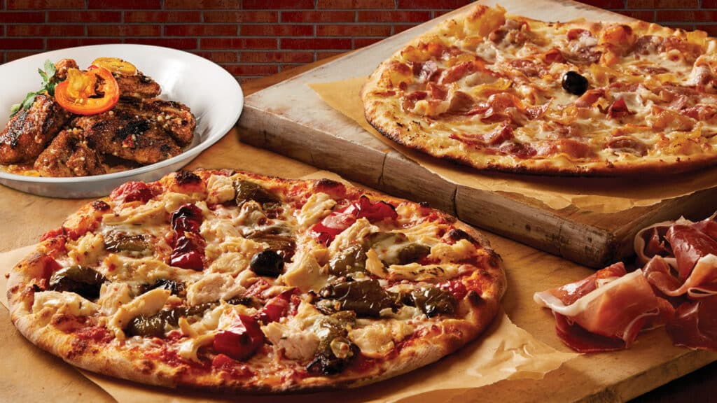 Bertucci's menu items featuring Nolio pizza, and wings