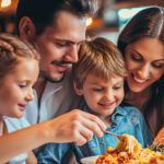 A family eating pasta together at Bertucci's