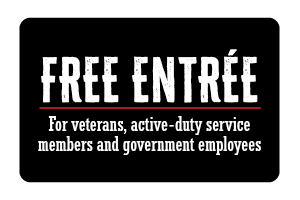 Free entree for veterans, active-duty service members and government employees.
