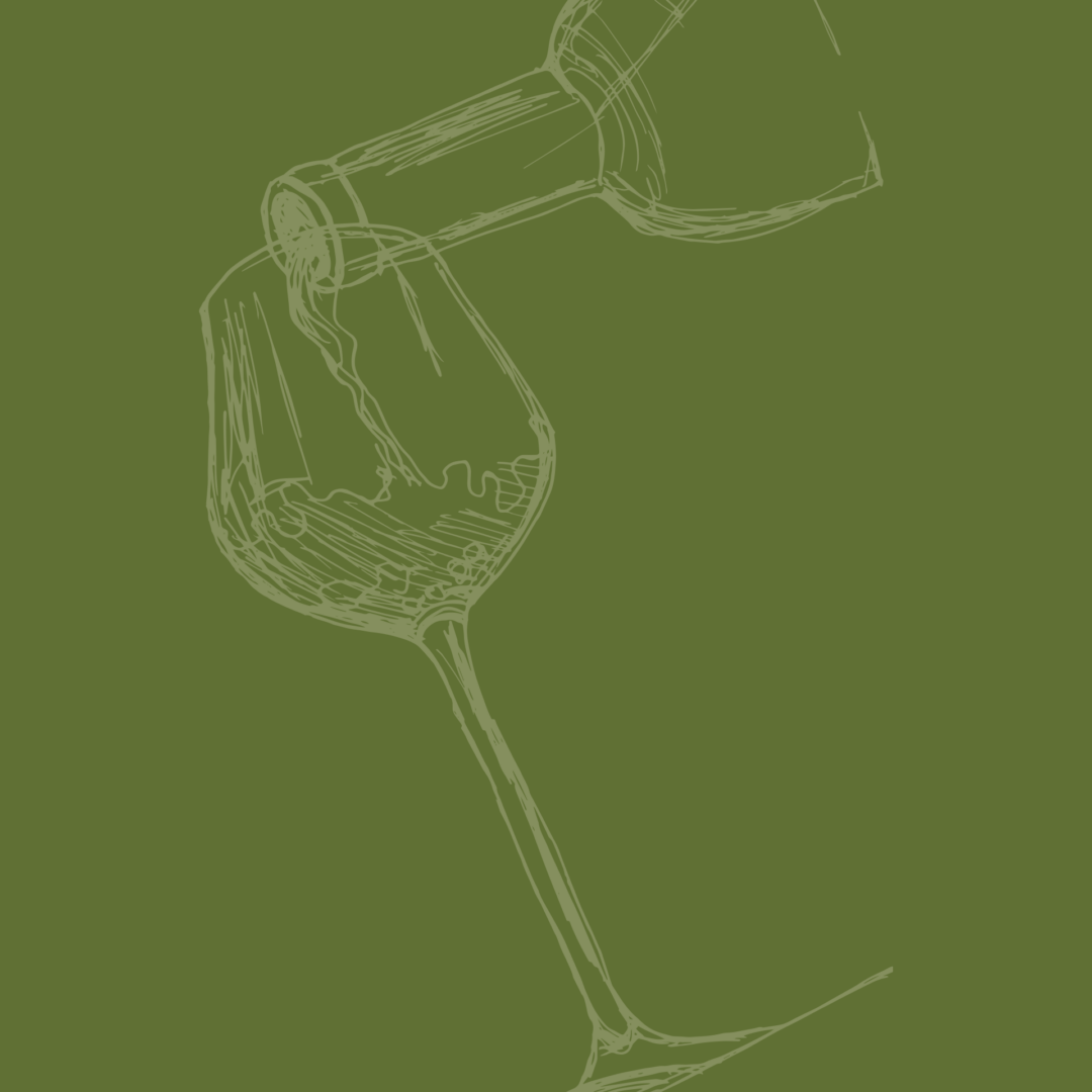 A sketch of a wine bottle filling a wine glass