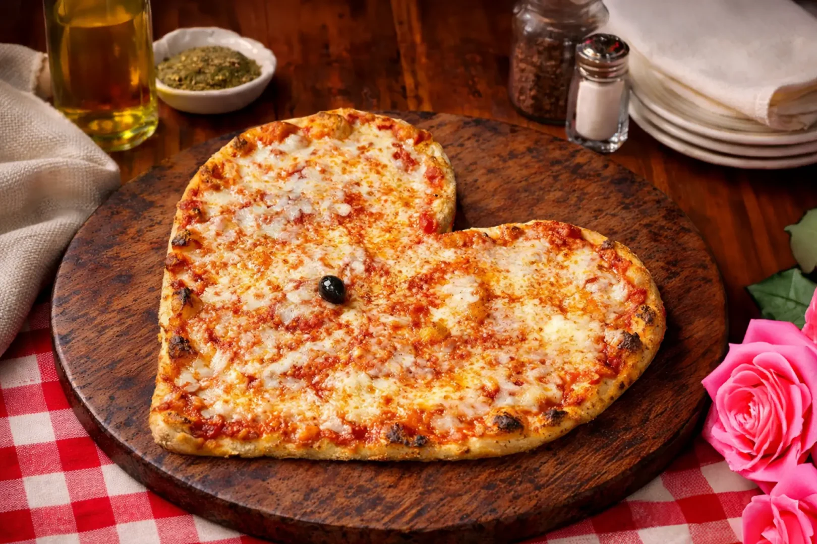 A heart-shaped pizza