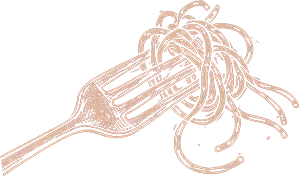 Fork twirled with pasta illustration.