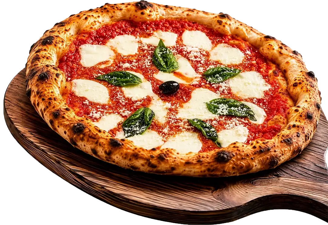 Margherita Pizza on a wooden pizza peel